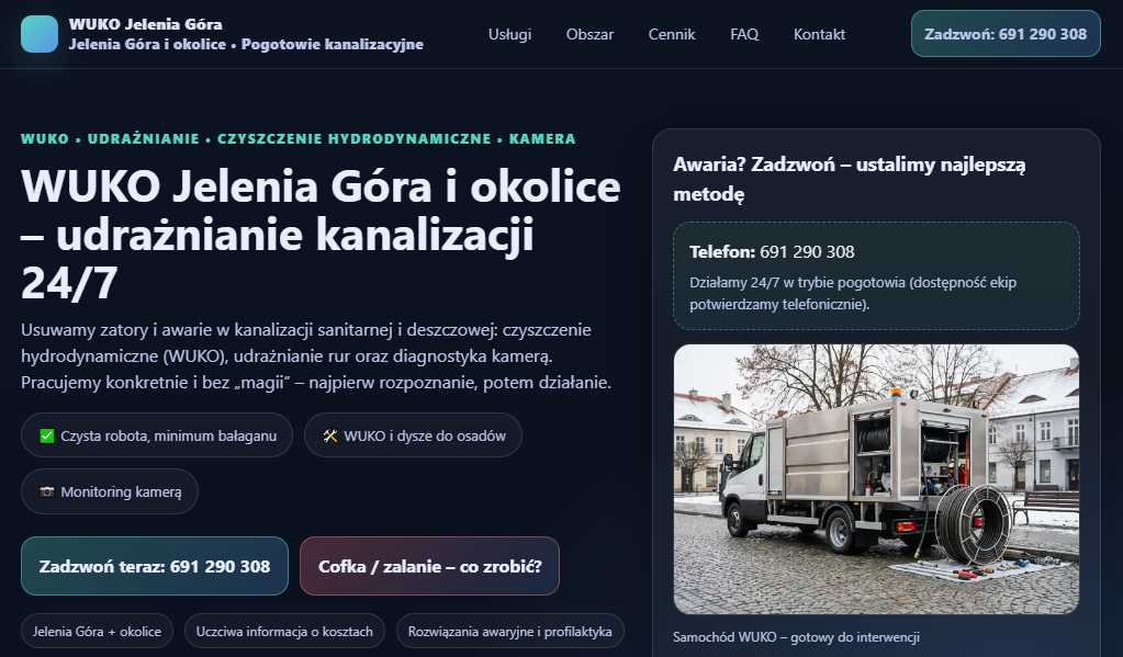 WUKO Jelenia Góra – udrażnianie kanalizacji 24/7